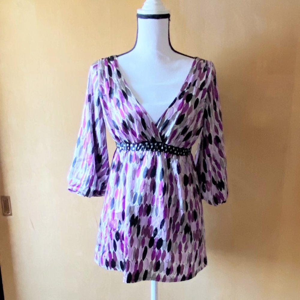 NWOT Sz S Johnny Martin Multicolor Satin Blouse